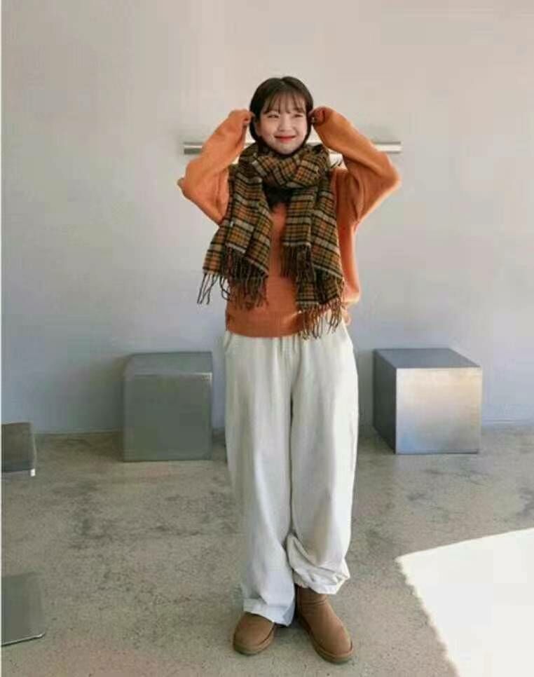 BN3243 復古日雜感薑黃色格仔圍巾