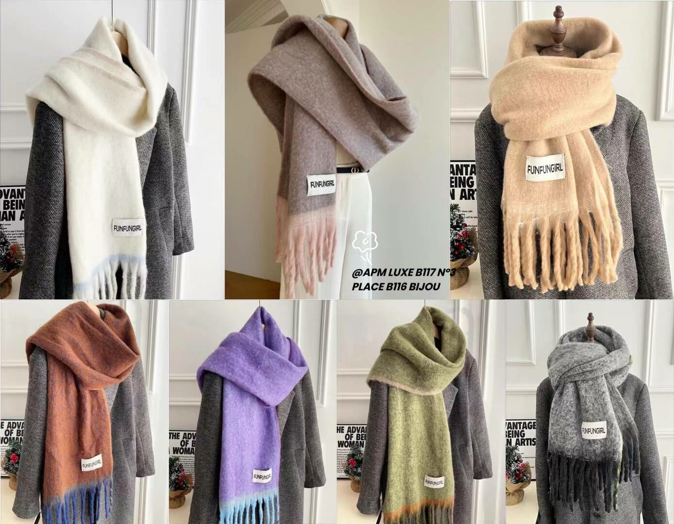 BN3244 尾部拼色羊毛大圍巾