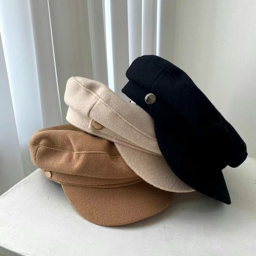 BN3248 羊毛小金扣貝蕾鴨嘴帽