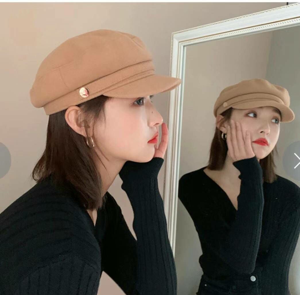 BN3248 羊毛小金扣貝蕾鴨嘴帽