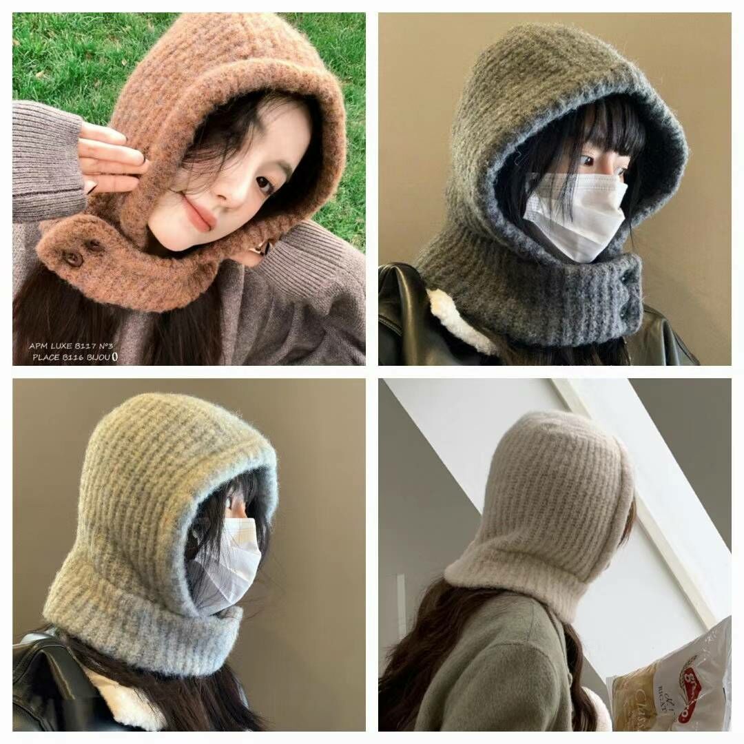 BN3252 絨毛感粗直紋圍巾連帽