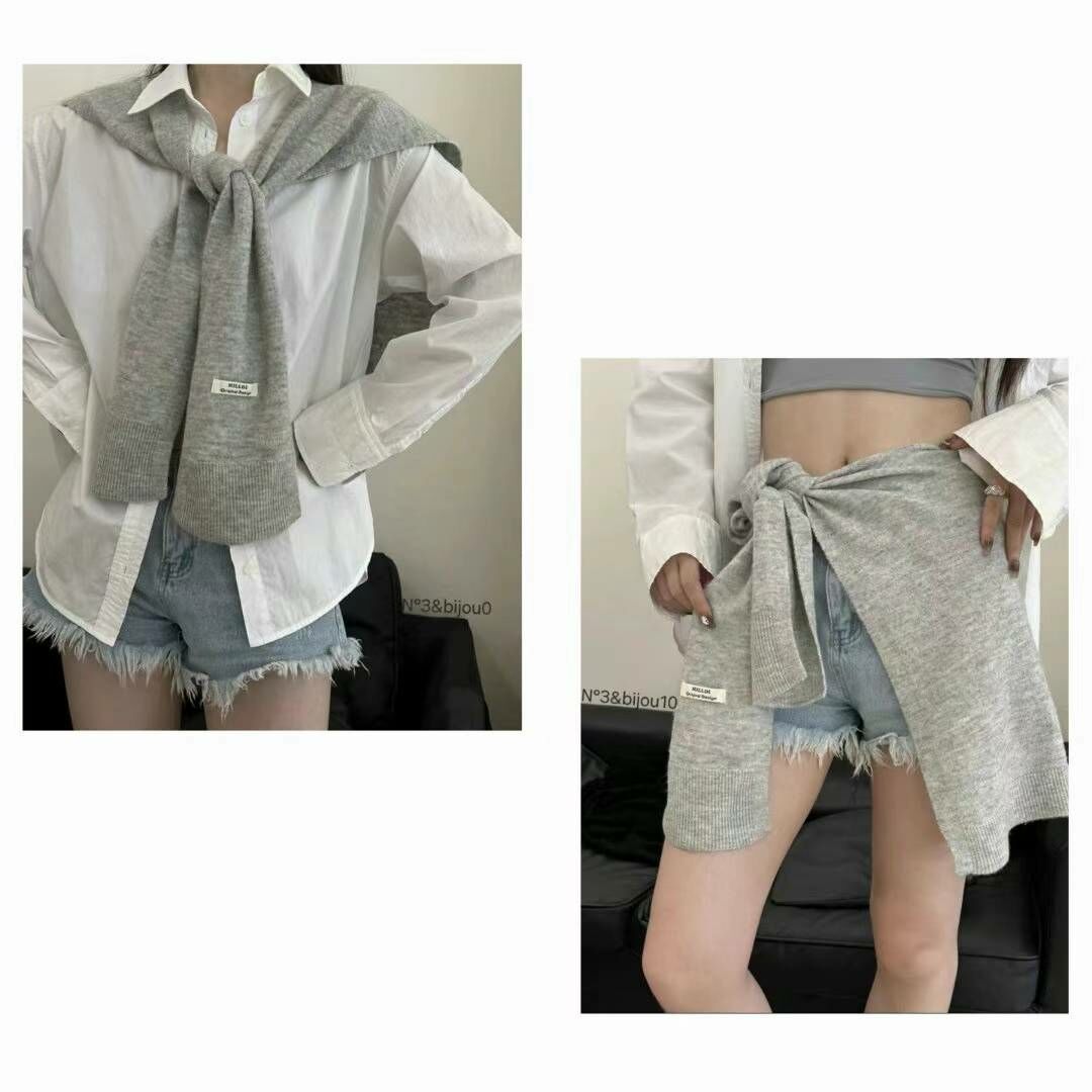 BN3253 多色薄針織假外套披肩