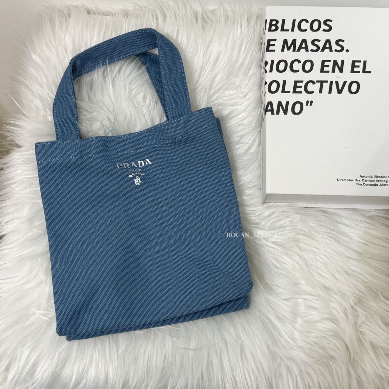 PRADA 帆布手提袋 購物袋 經典黑 牛仔藍