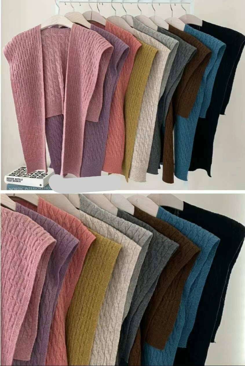 BN3259 Polo風扭紋羊毛假外套披肩