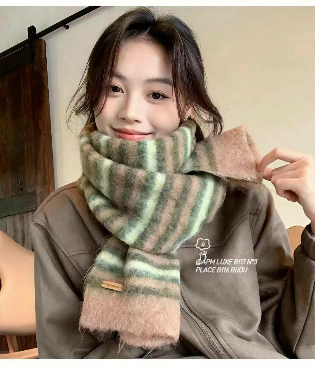 BN3260 玩味顏色拼接拉毛頸巾