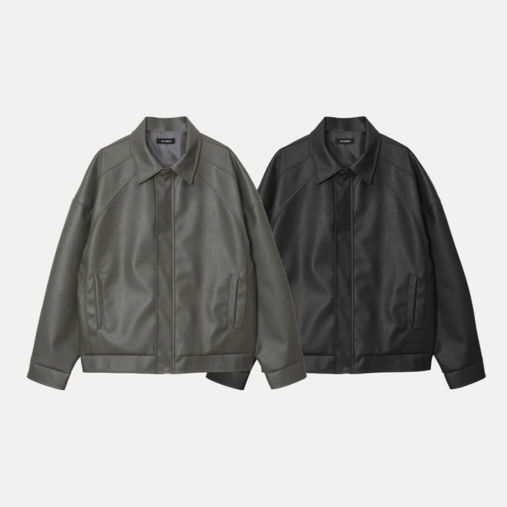 反領拉鍊合成皮褸 ALLWAYS-022JK