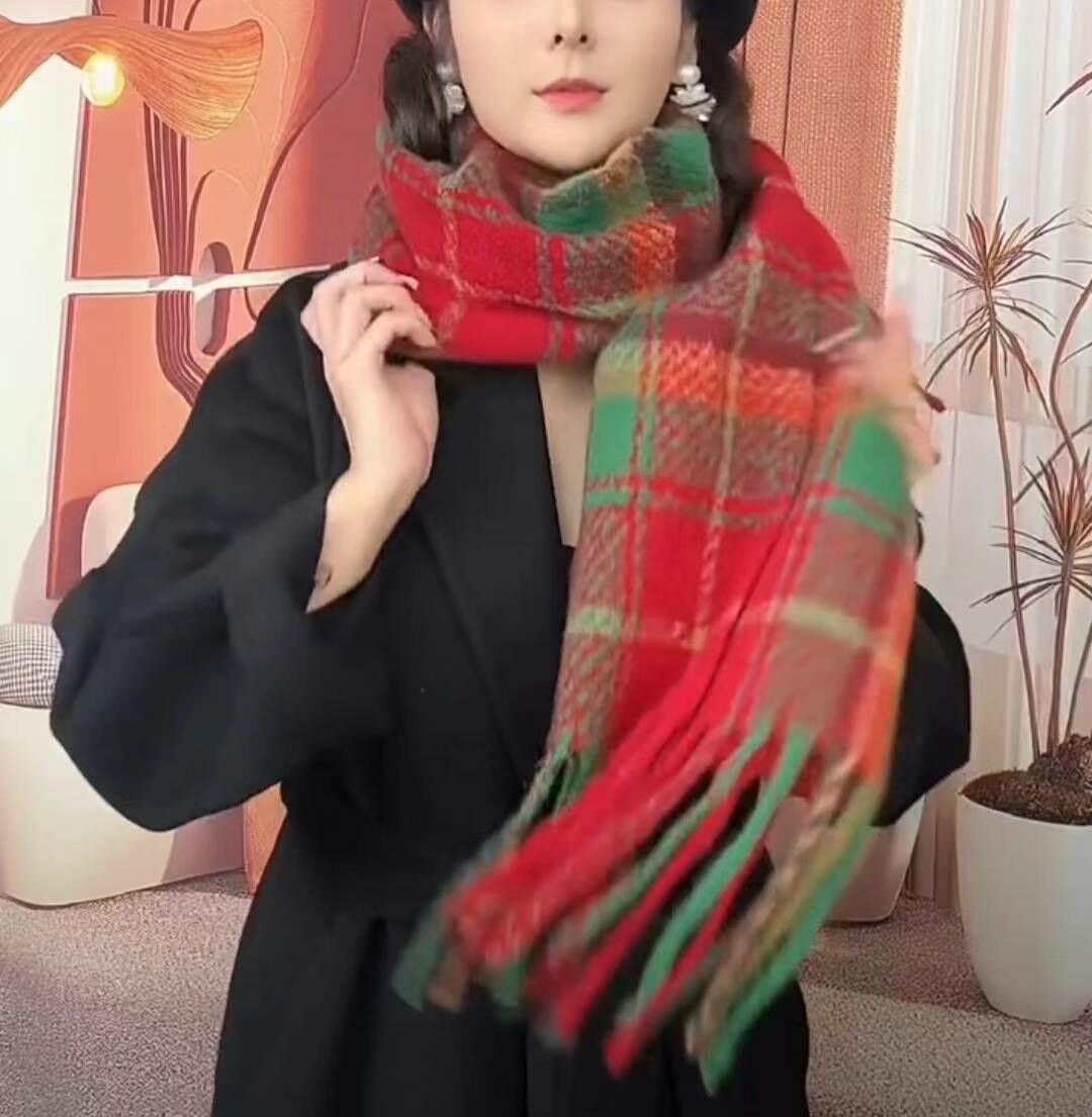 BN3261 聖誕氛圍感紅綠格仔大圍巾