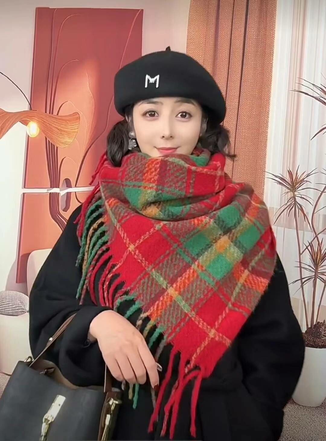 BN3261 聖誕氛圍感紅綠格仔大圍巾