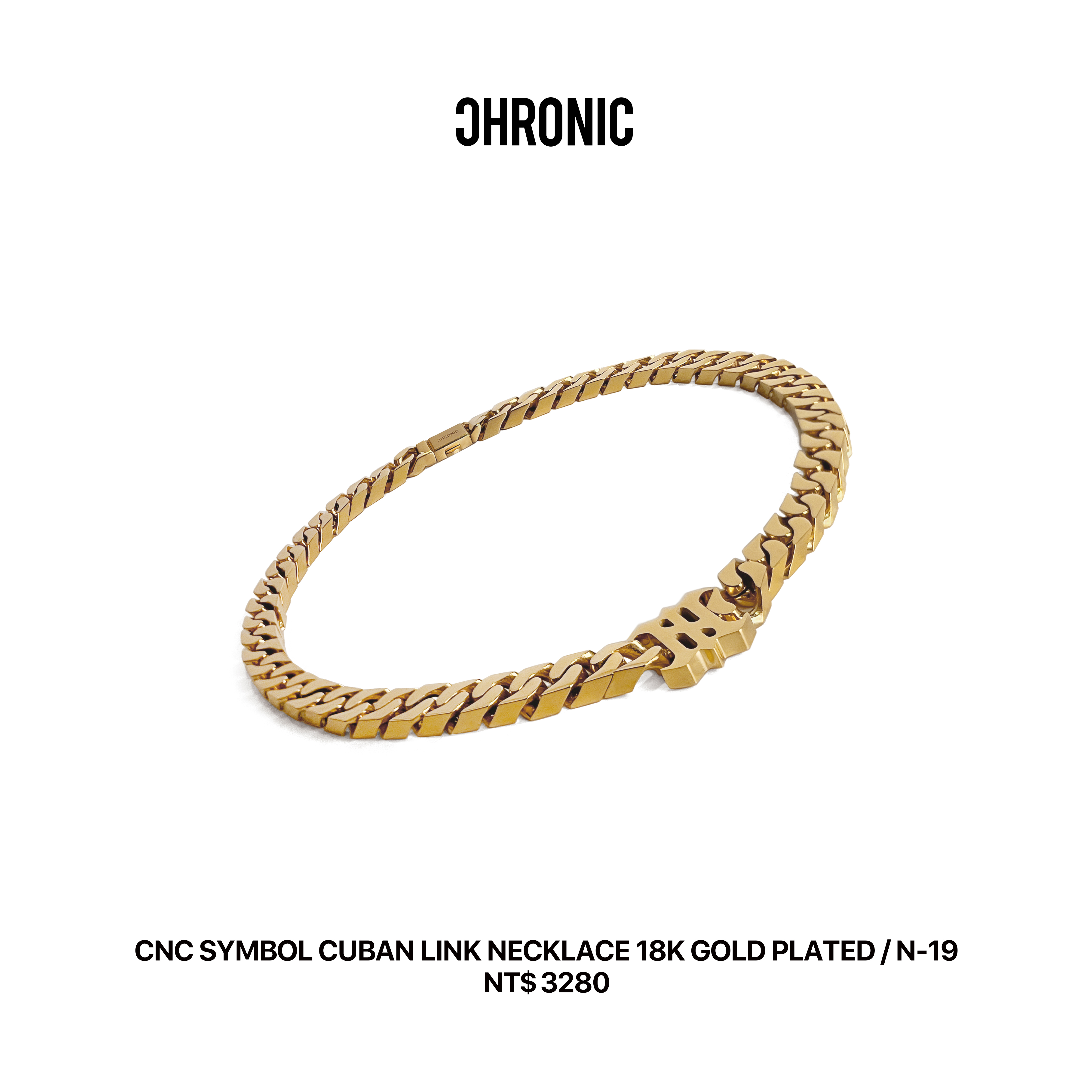 CNC SYMBOL CUBAN LINK NECKLACE 18K GOLD PLATED / N-19