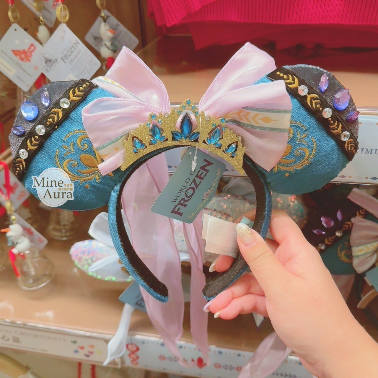 World of Frozen 限定 安娜Anna 蝴蝶結緞帶 寶石皇冠 造型  髮圈 髮箍 冰雪奇緣 Frozen -香港迪士尼樂園