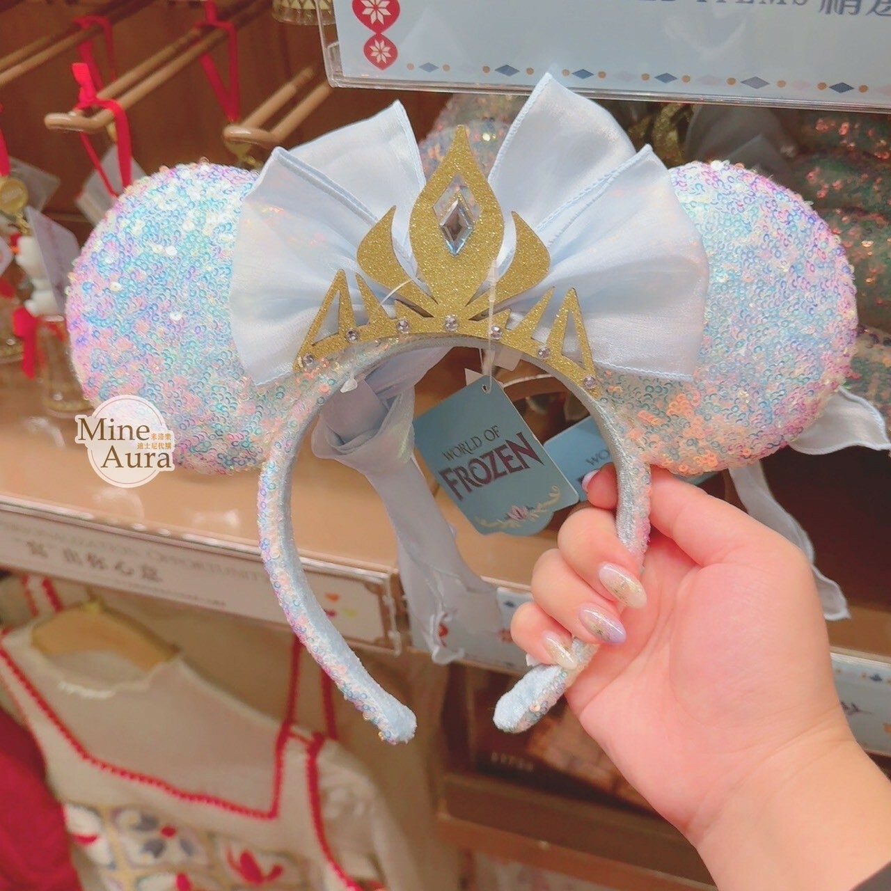 World of Frozen 限定 艾莎 Elsa 蝴蝶結 皇冠 亮片 造型  髮圈 髮箍 冰雪奇緣 Frozen -香港迪士尼樂園