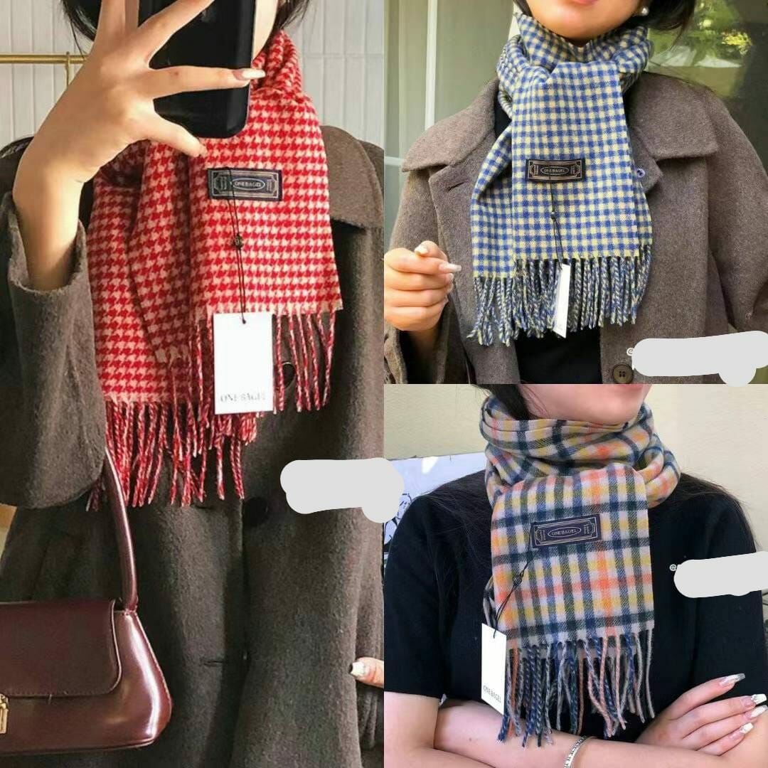 BN3265 千鳥格/格仔紋流蘇圍巾