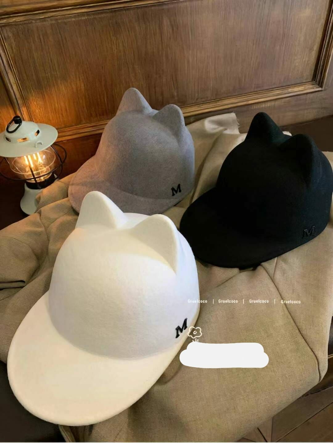 BN3276 貓耳朵M字羊毛鴨嘴帽