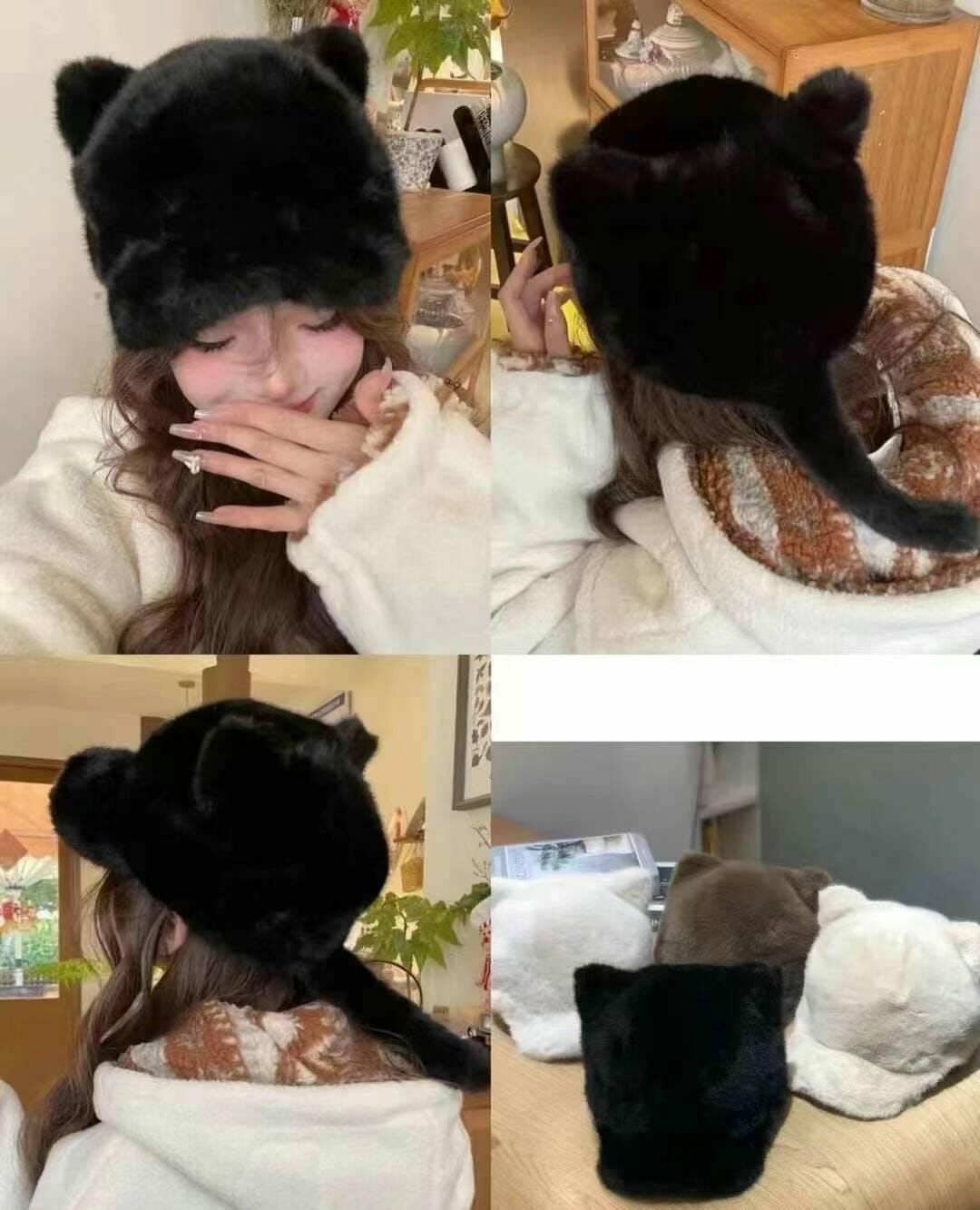 BN3279 兔毛貓耳朵鴨嘴帽