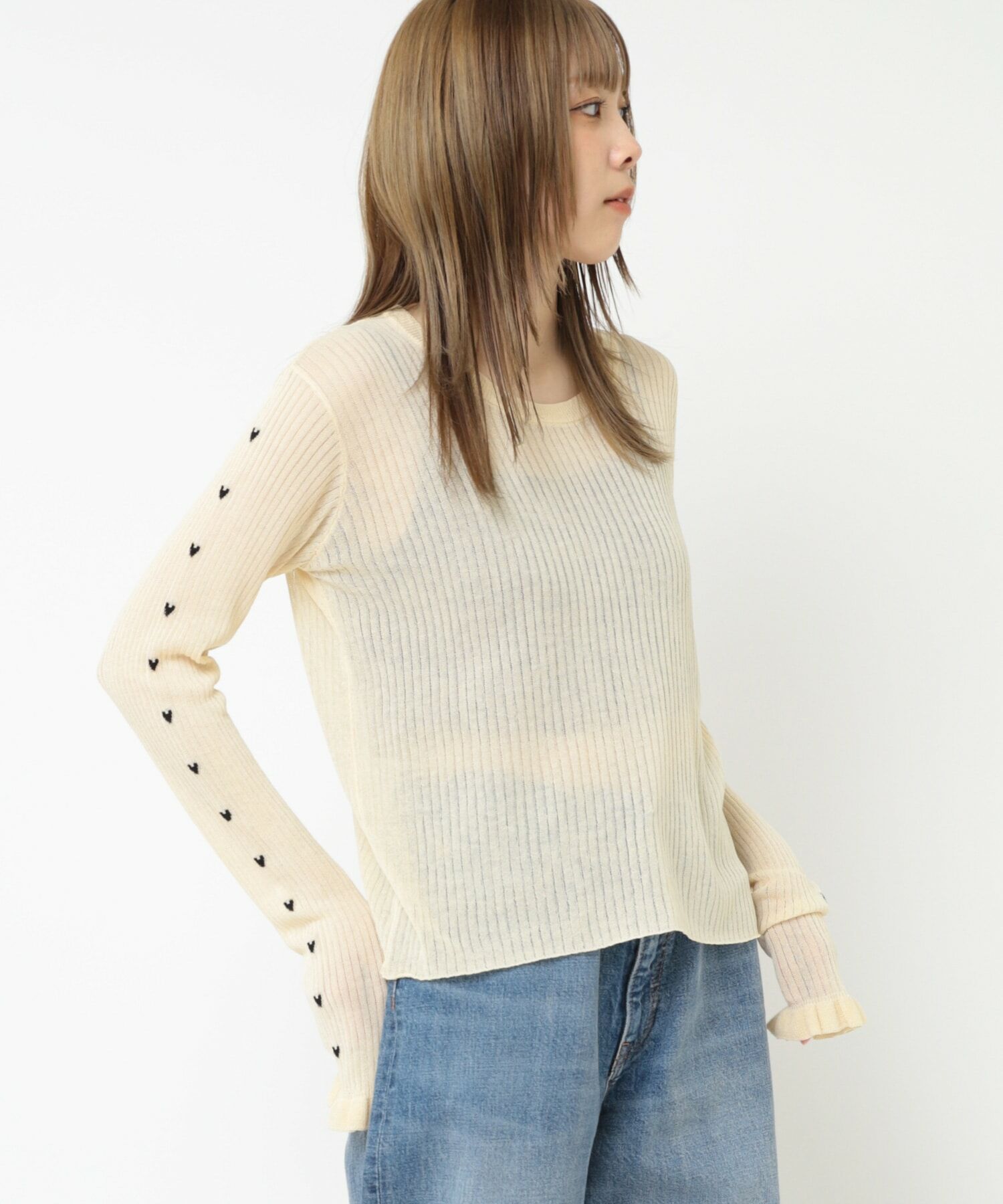 愛心排列透膚感長袖上衣