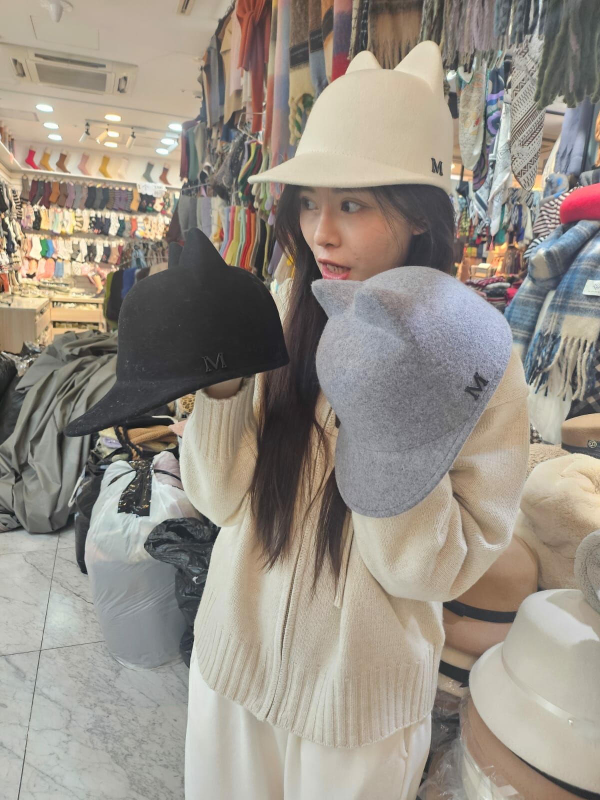 BN3276 貓耳朵M字羊毛鴨嘴帽