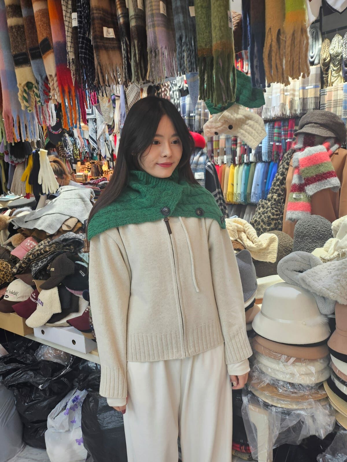 BN3215 大鈕扣麻花羊毛圍巾