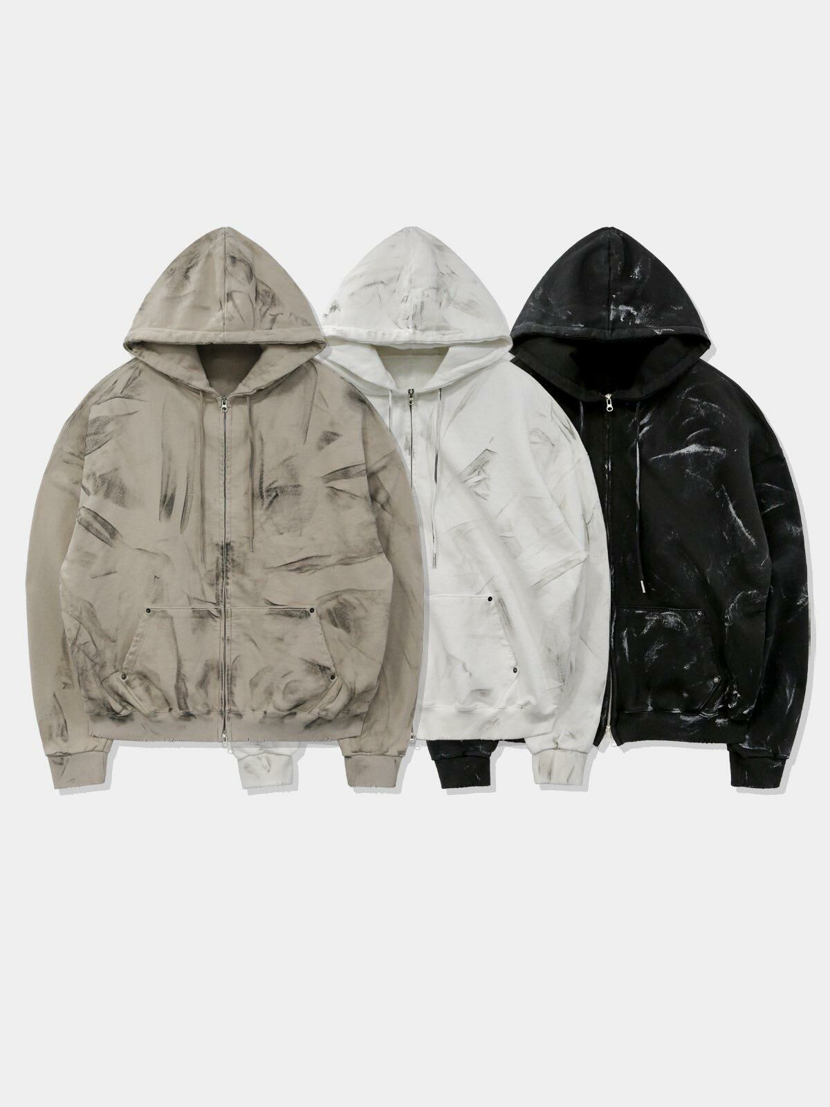 仿污連帽拉鍊外套 OWN-049JK