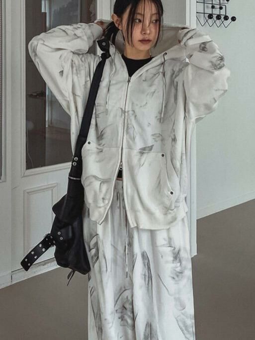 仿污連帽拉鍊外套 OWN-049JK