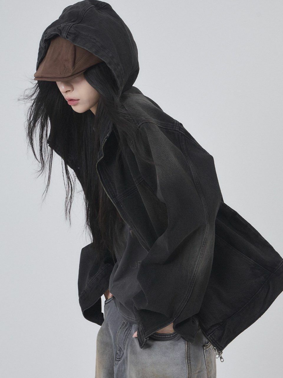 洗水連帽牛仔拉鍊外套 OWN-051JK