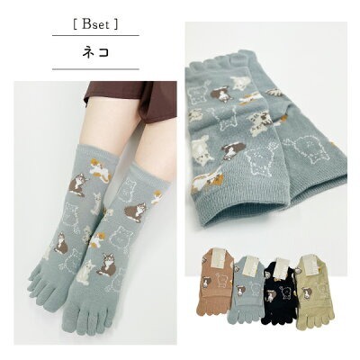 貓圖案五指短襪