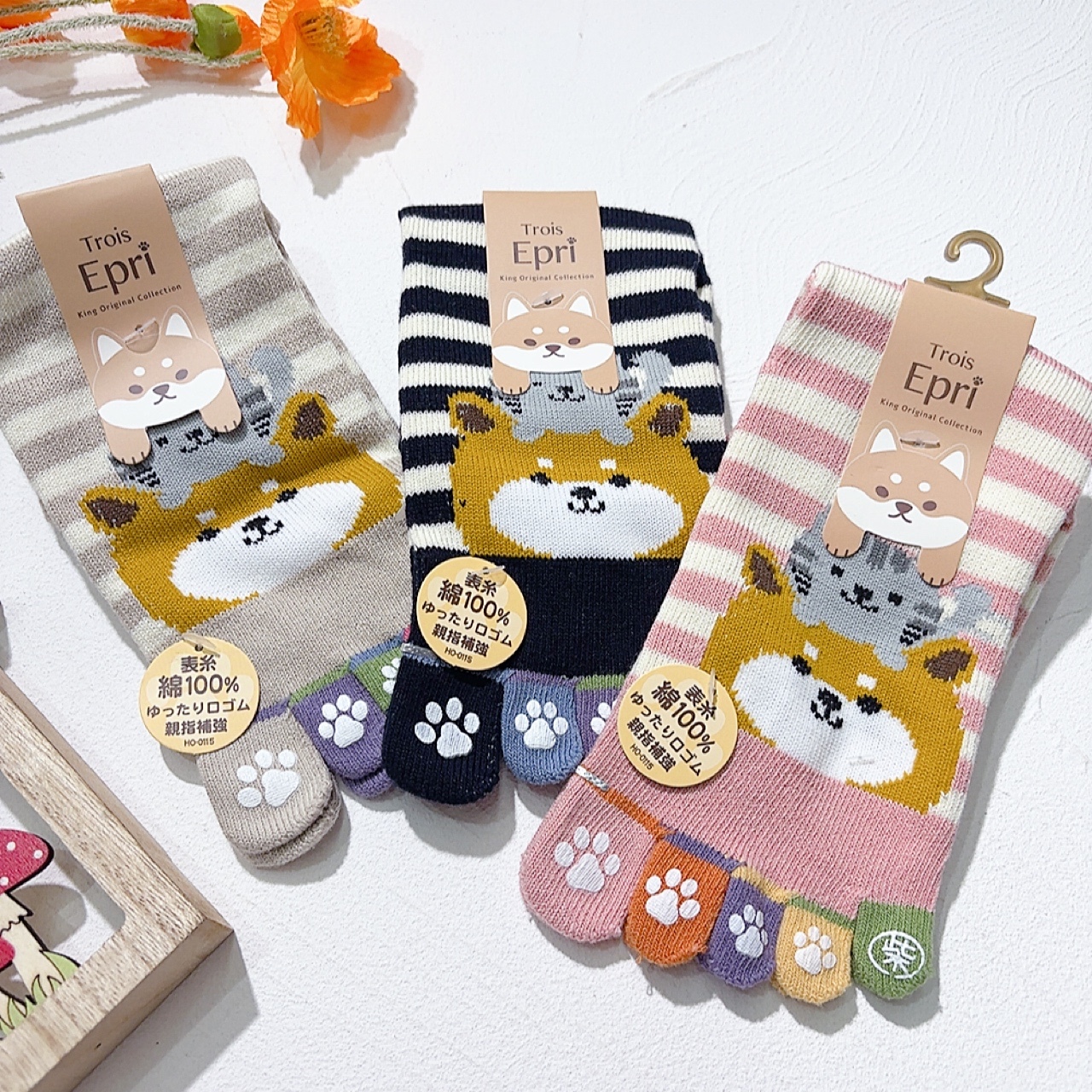 柴犬圖案五指短襪