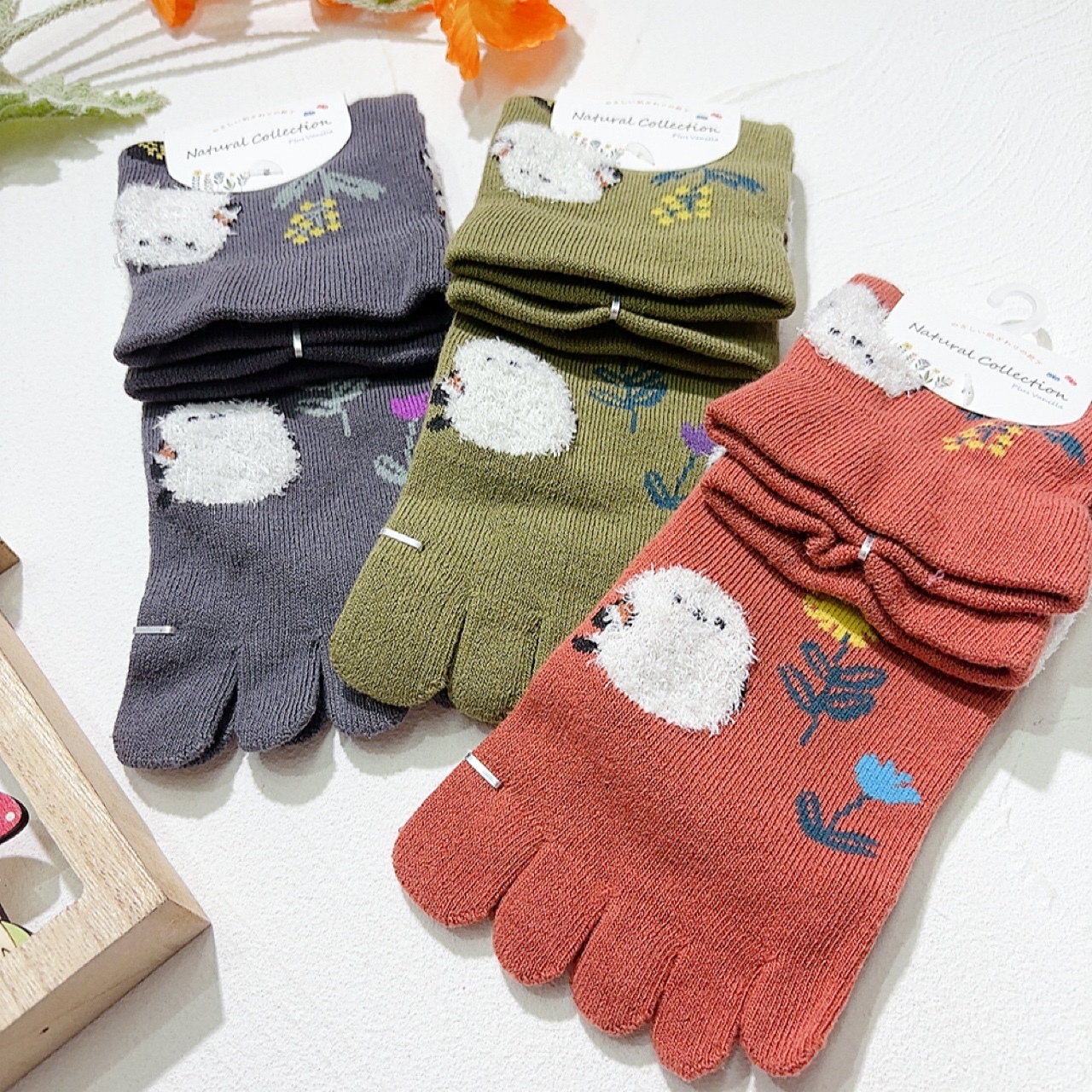 長尾雀圖案五指短襪