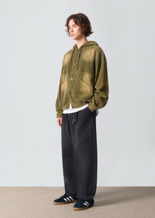 "代購" DIMITRI BLACK 韓國選物 燈芯絨 刷色 連帽外套 短版