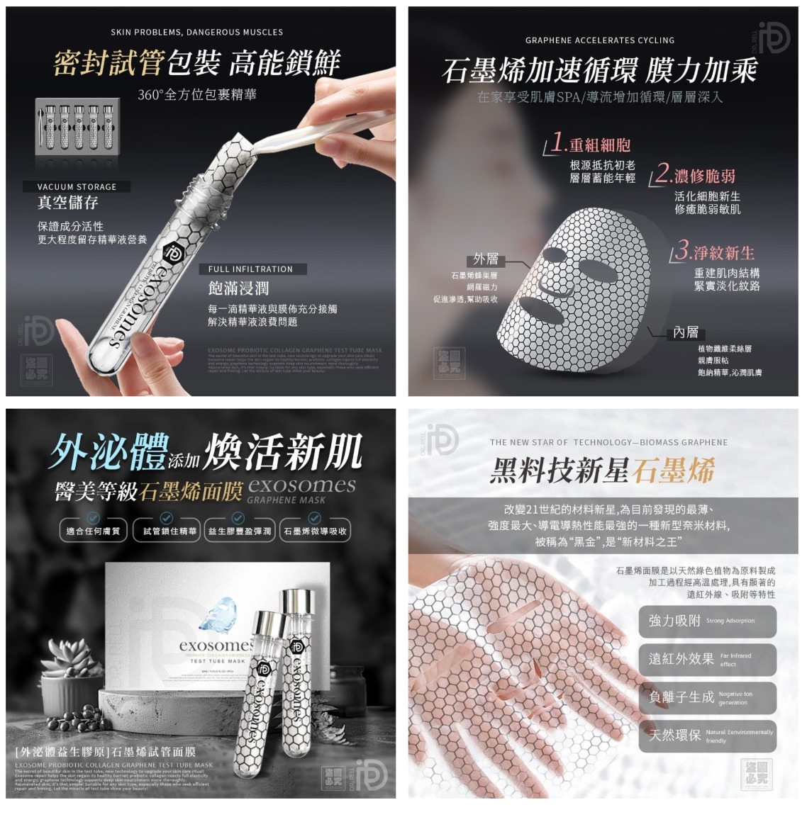 台灣Dr.Rell 外泌體益生膠原石墨烯試管面膜