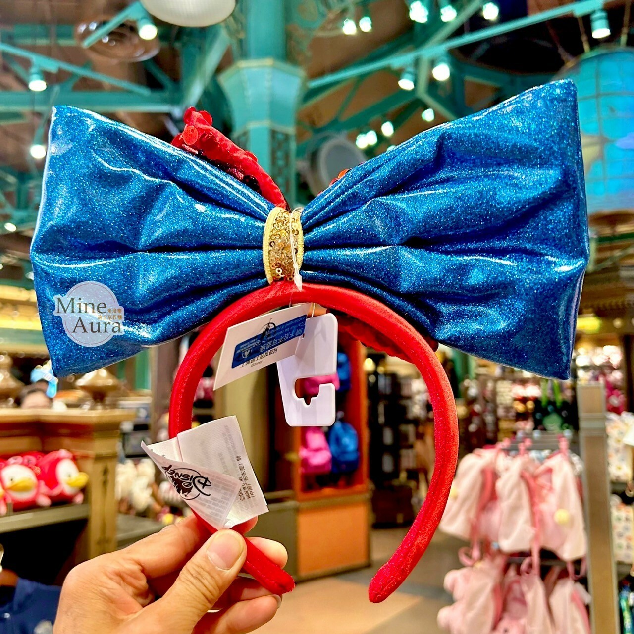 (限時特價) 米妮 Minnie 超大蝴蝶結 紅藍色 亮片 造型 髮圈 髮箍 -上海迪士尼樂園