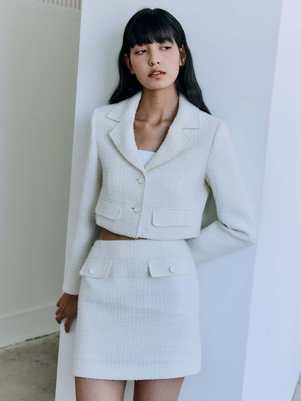 花呢針織短版外套