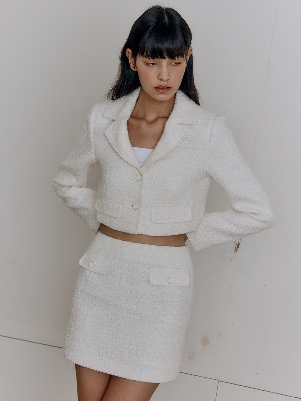 花呢針織短版外套