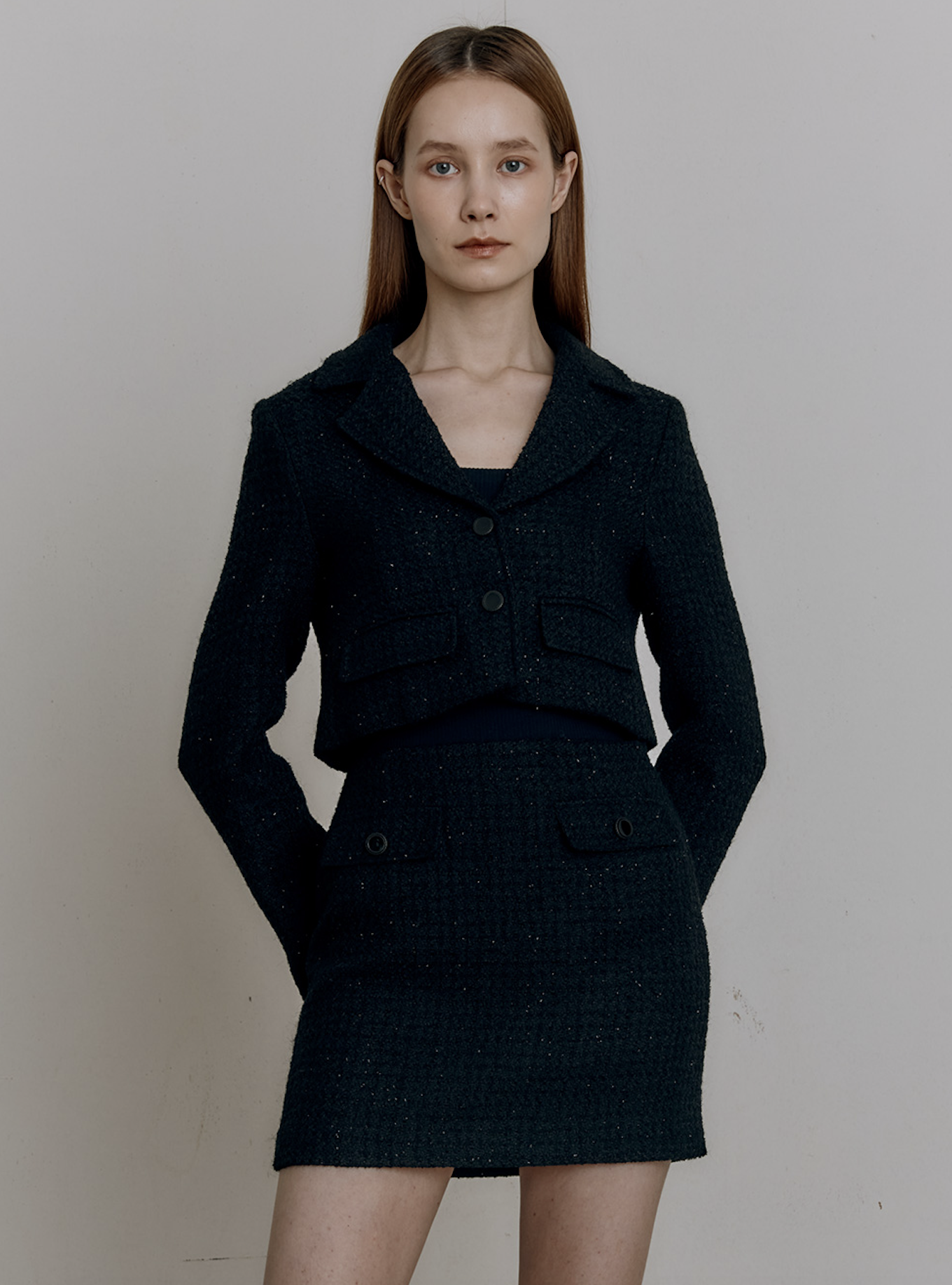 花呢針織短版外套