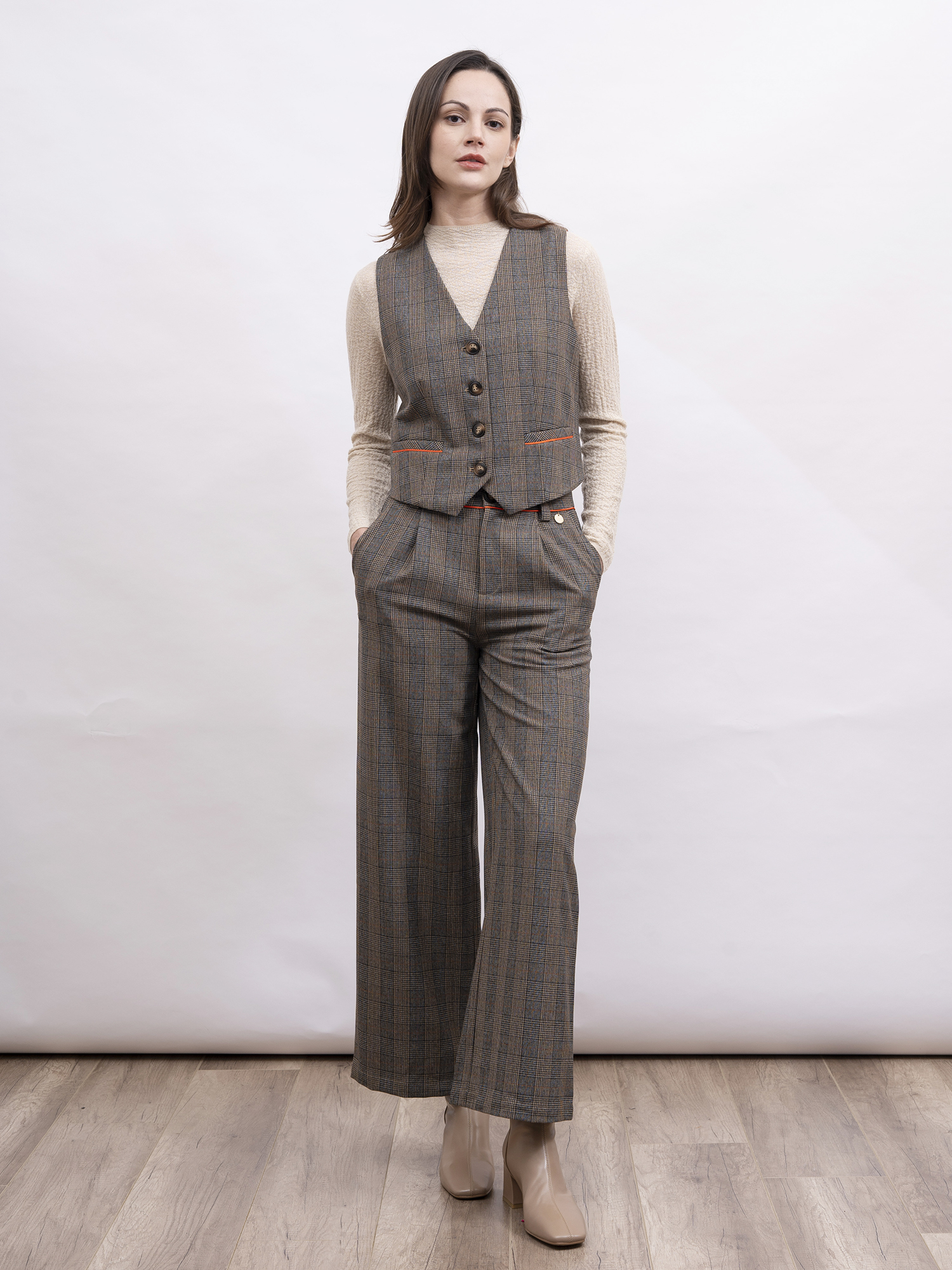 mi-tu 格紋西裝直腳長褲