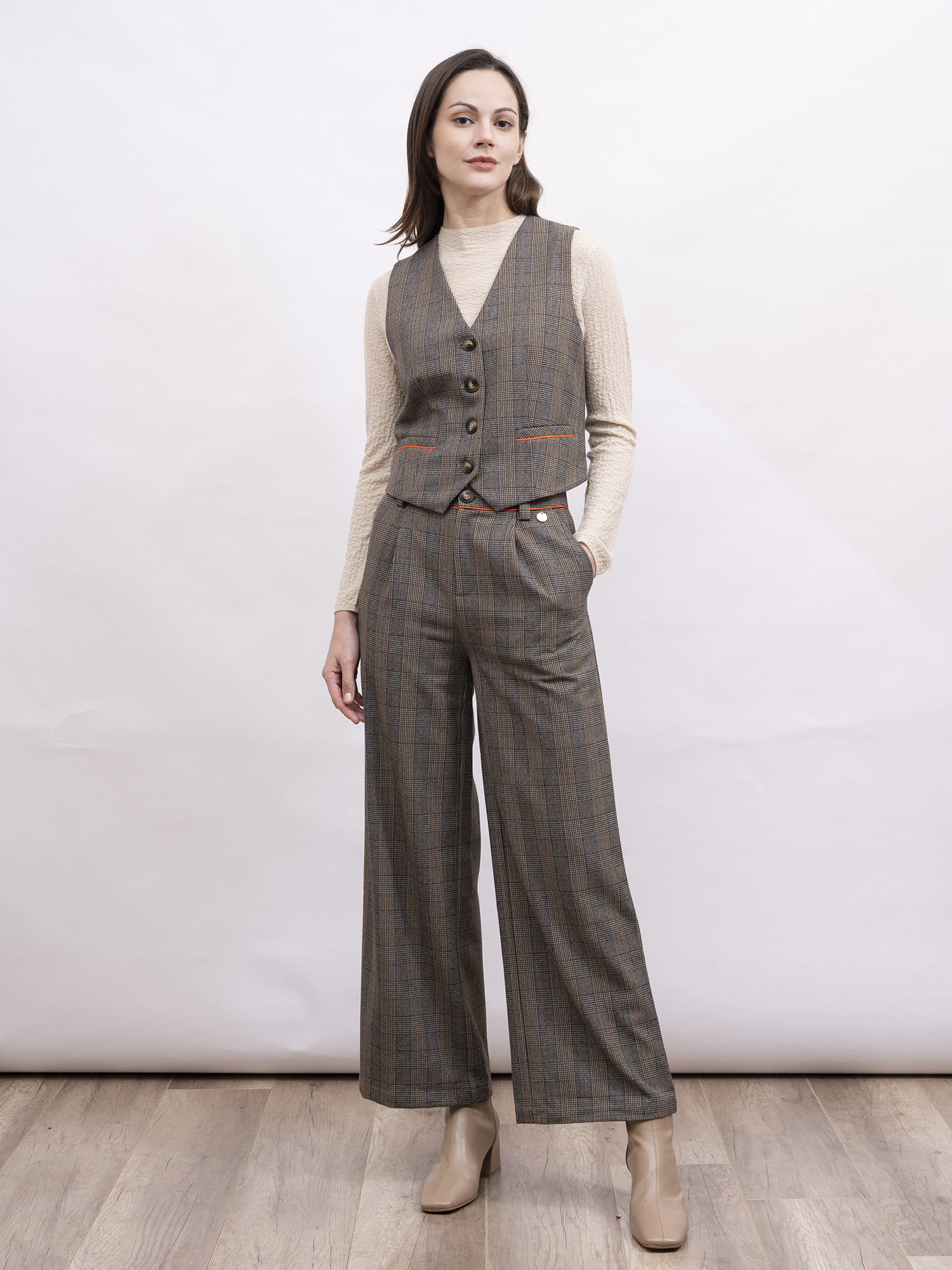 mi-tu 格紋西裝直腳長褲