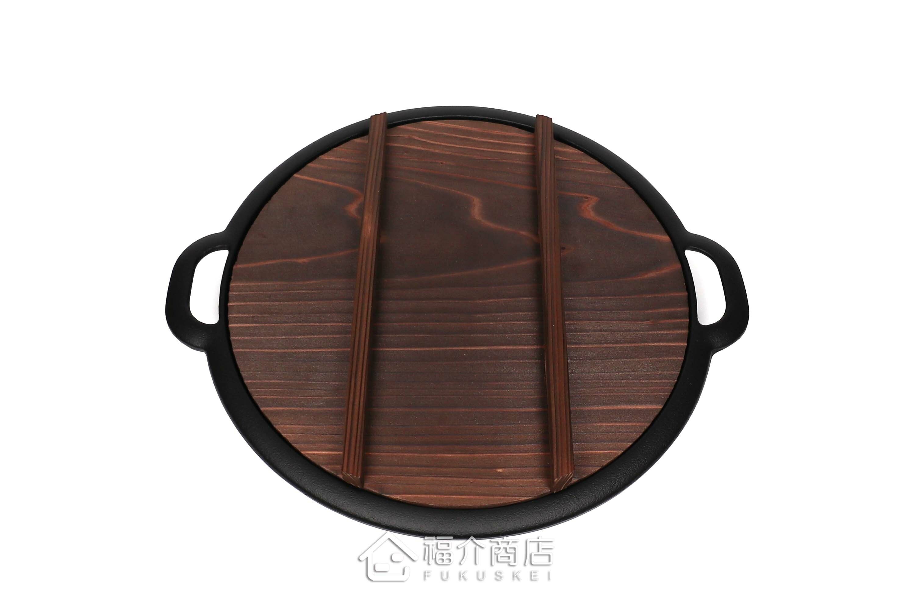兼用煮壽喜燒或煎餃子的24cm黑色鑄鐵鍋有附木蓋