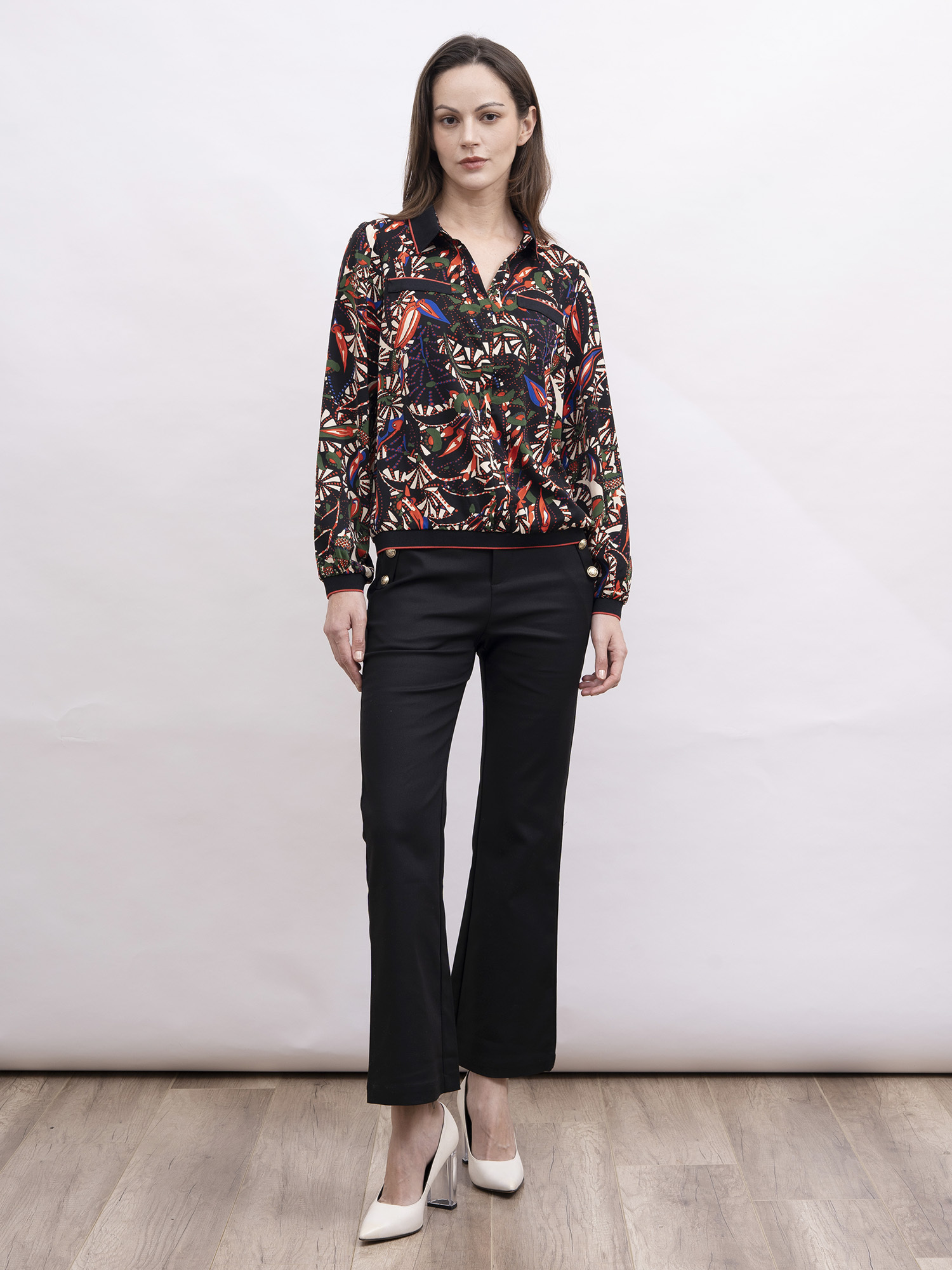 mi-tu 金鈕微喇叭西裝長褲