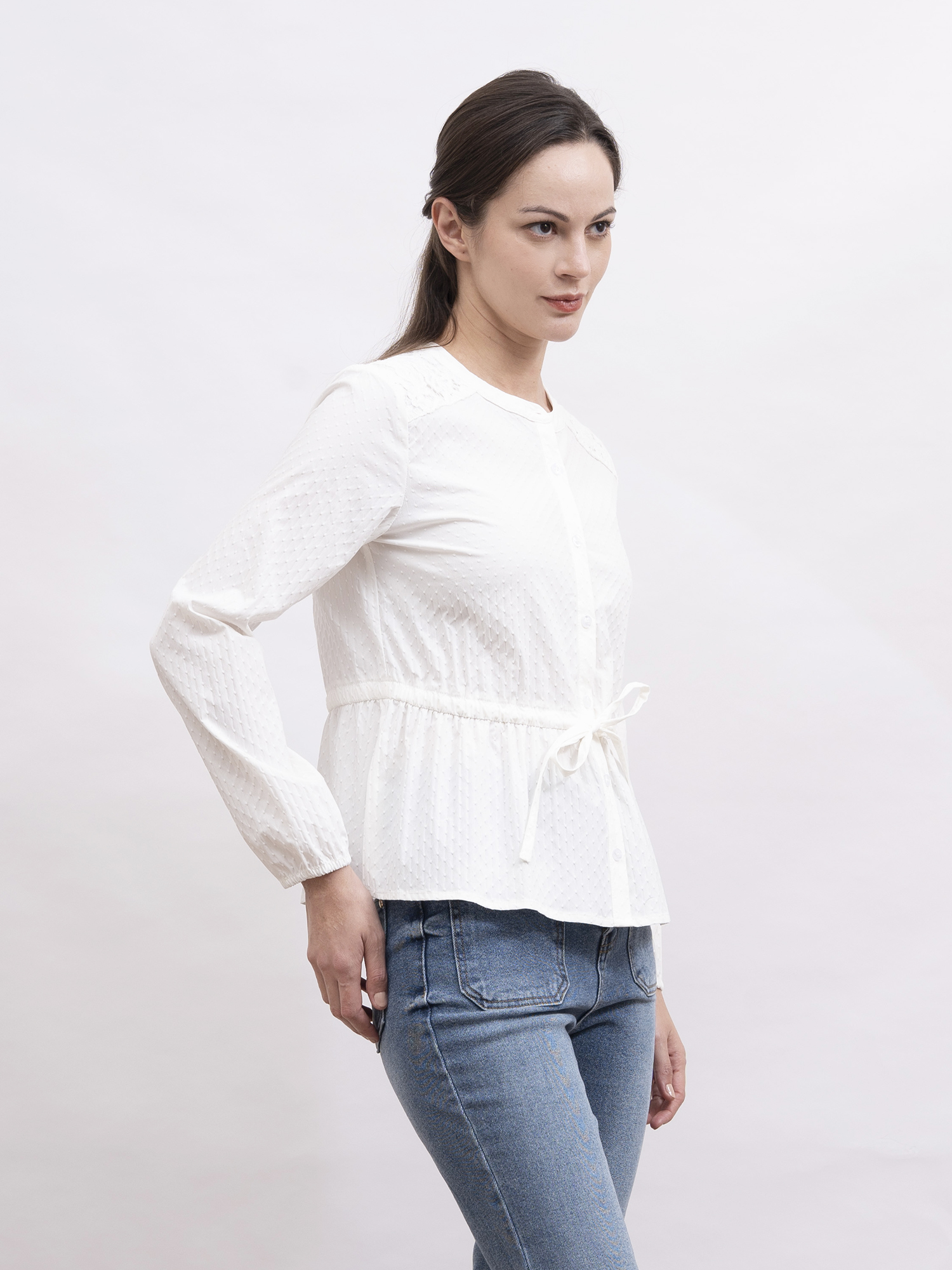 mi-tu 荷葉下襬圓領質感上衣