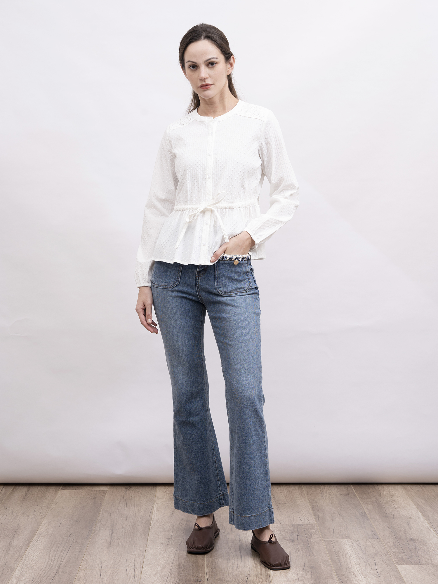 mi-tu 荷葉下襬圓領質感上衣