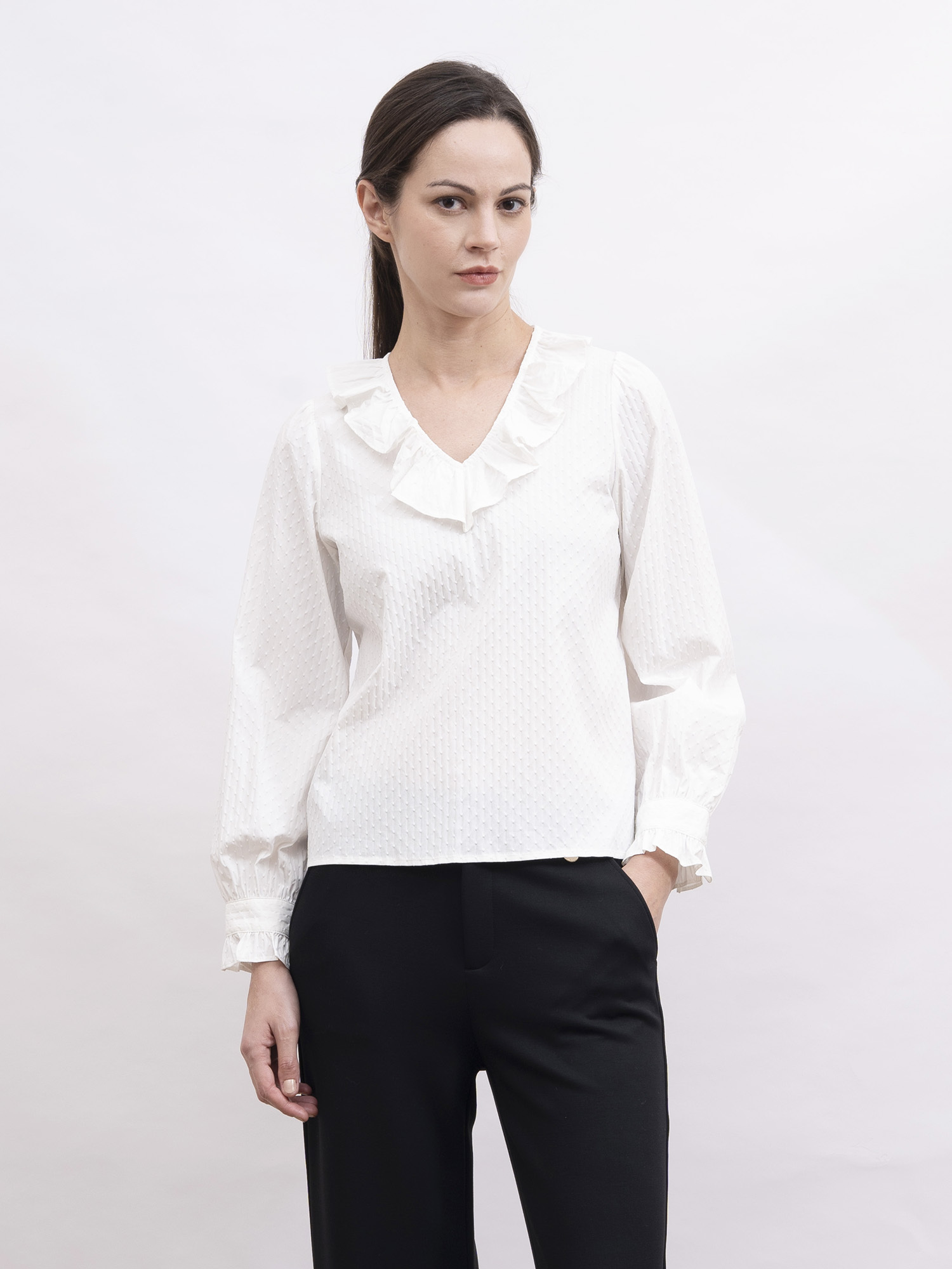 mi-tu 荷葉V領質感上衣