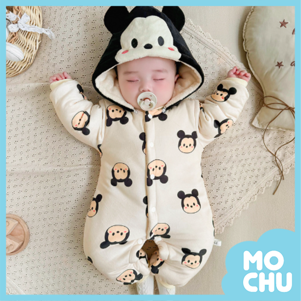 米奇仔法蘭絨加厚連身衣(可拆帽)