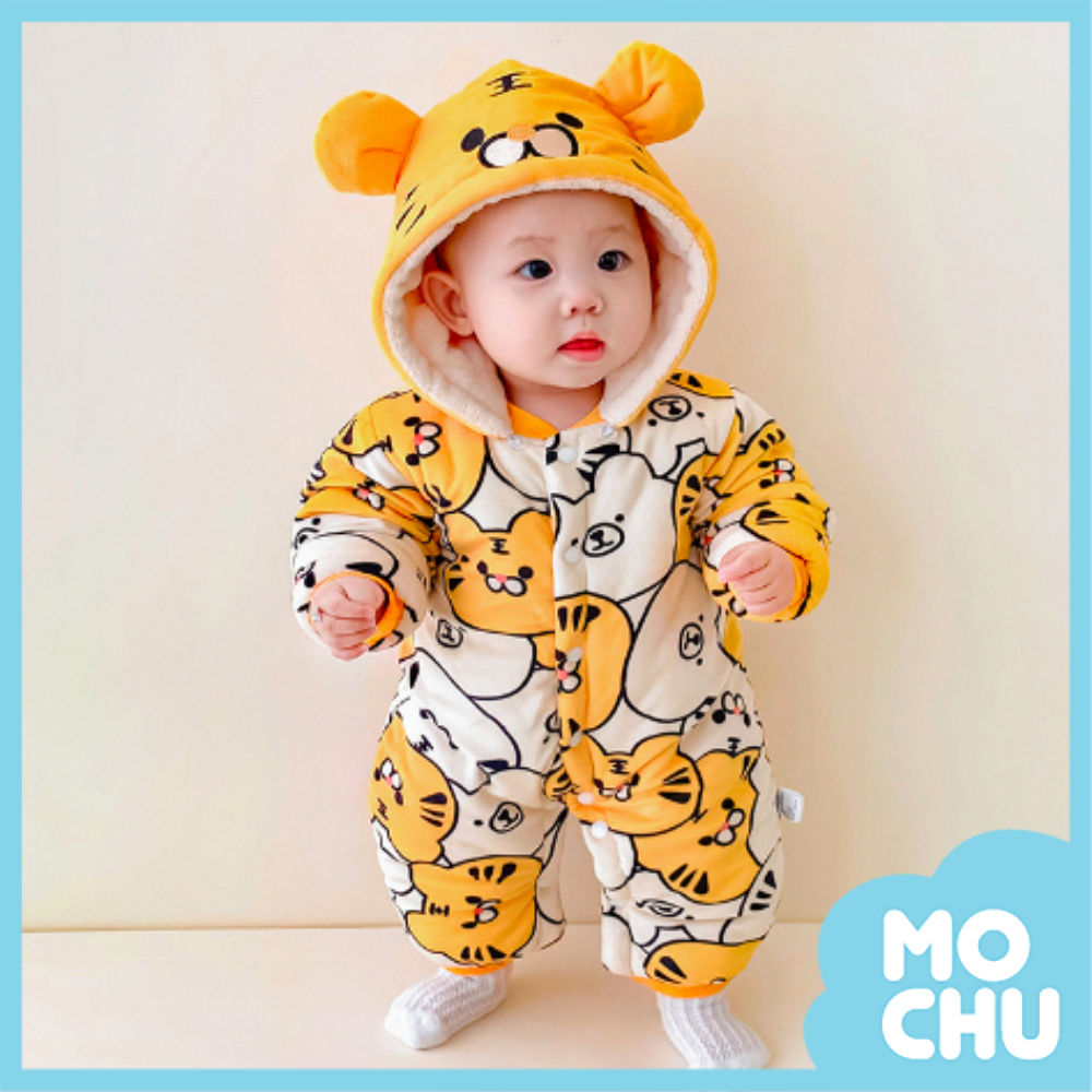 堆堆虎法蘭絨加厚連身衣(可拆帽)