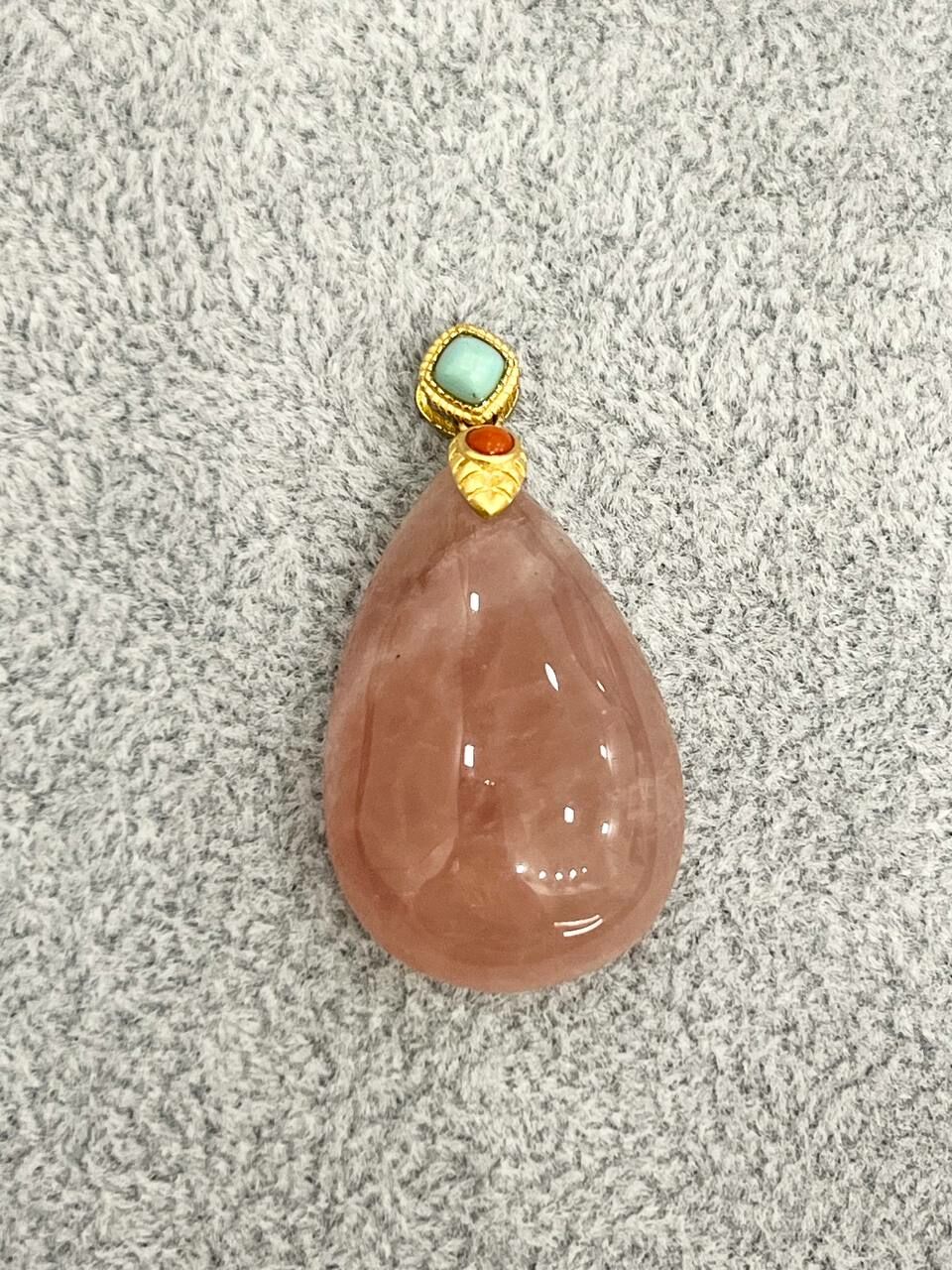 [S] GEMZ & CO MXJ MADAGASCAR ROSE QUARTZ TEARDROP PENDANT WITH GOLD ACC, Y298 (Y298)
