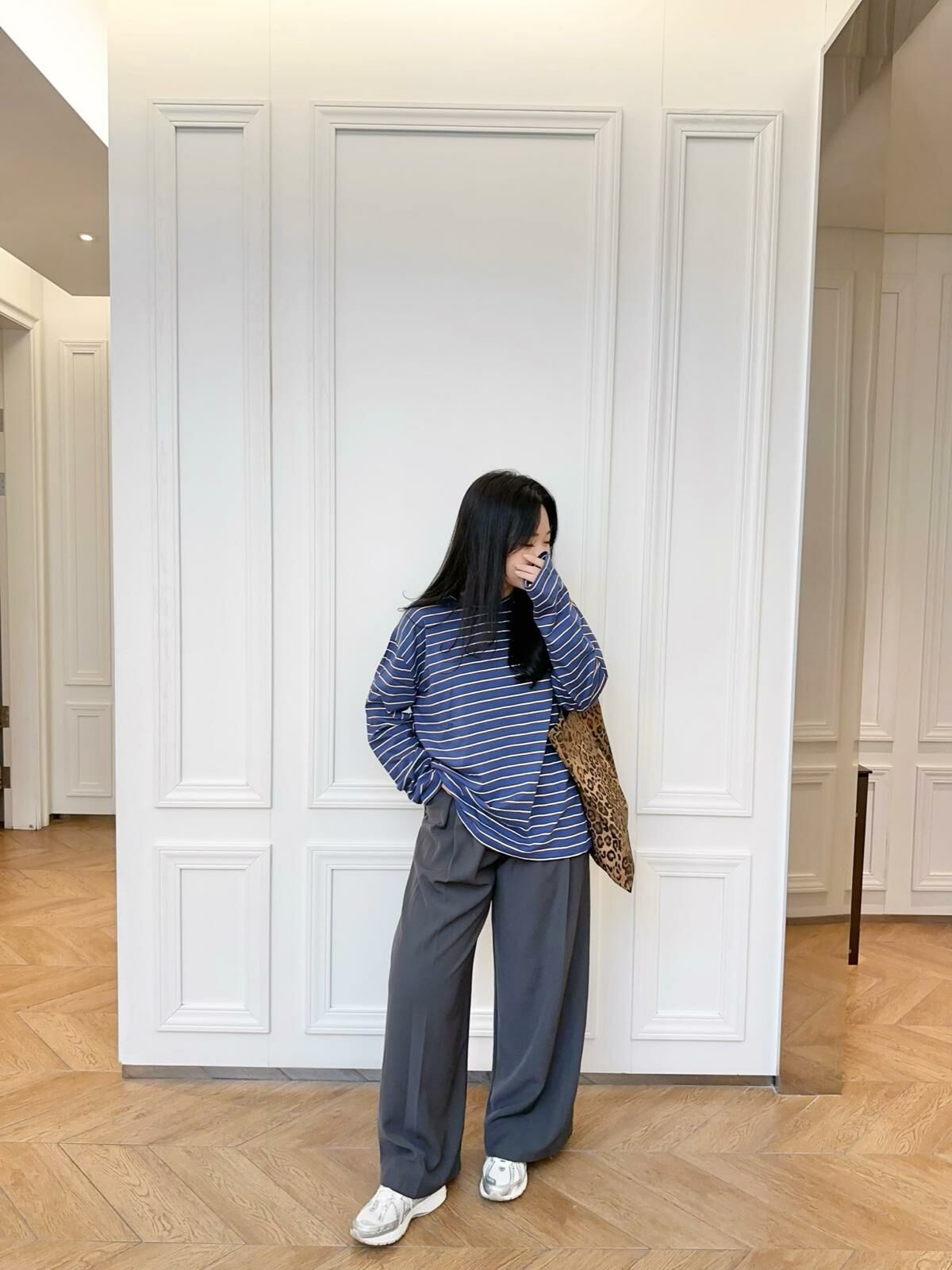 摺摺闊腳版型西褲(灰色)