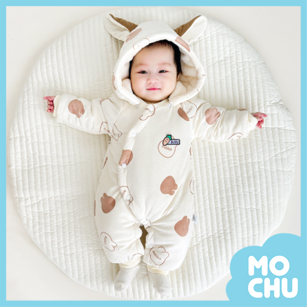 咖啡兔法蘭絨加厚連身衣(可拆帽)