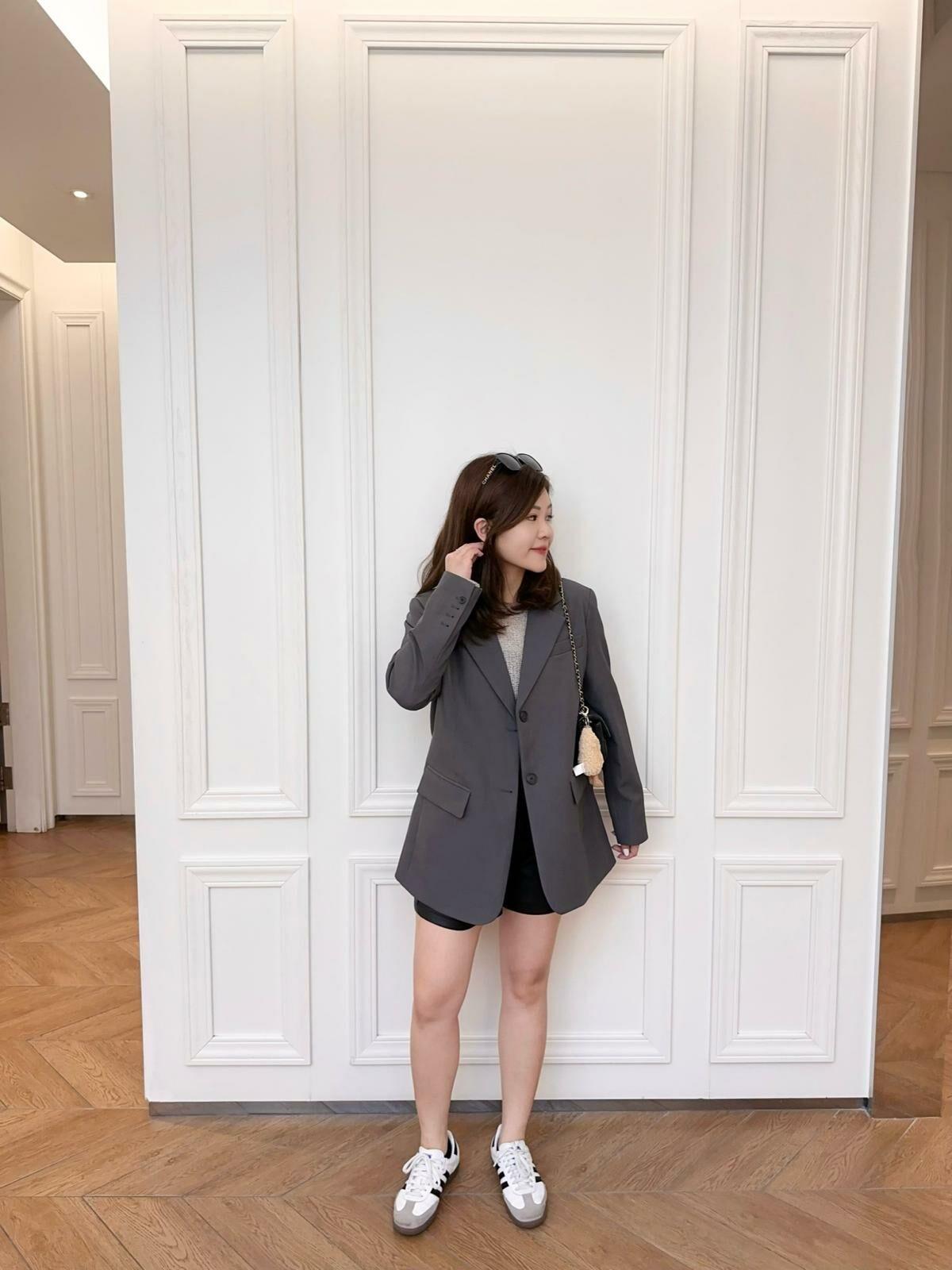 綁繩寬鬆西裝外套(灰色)