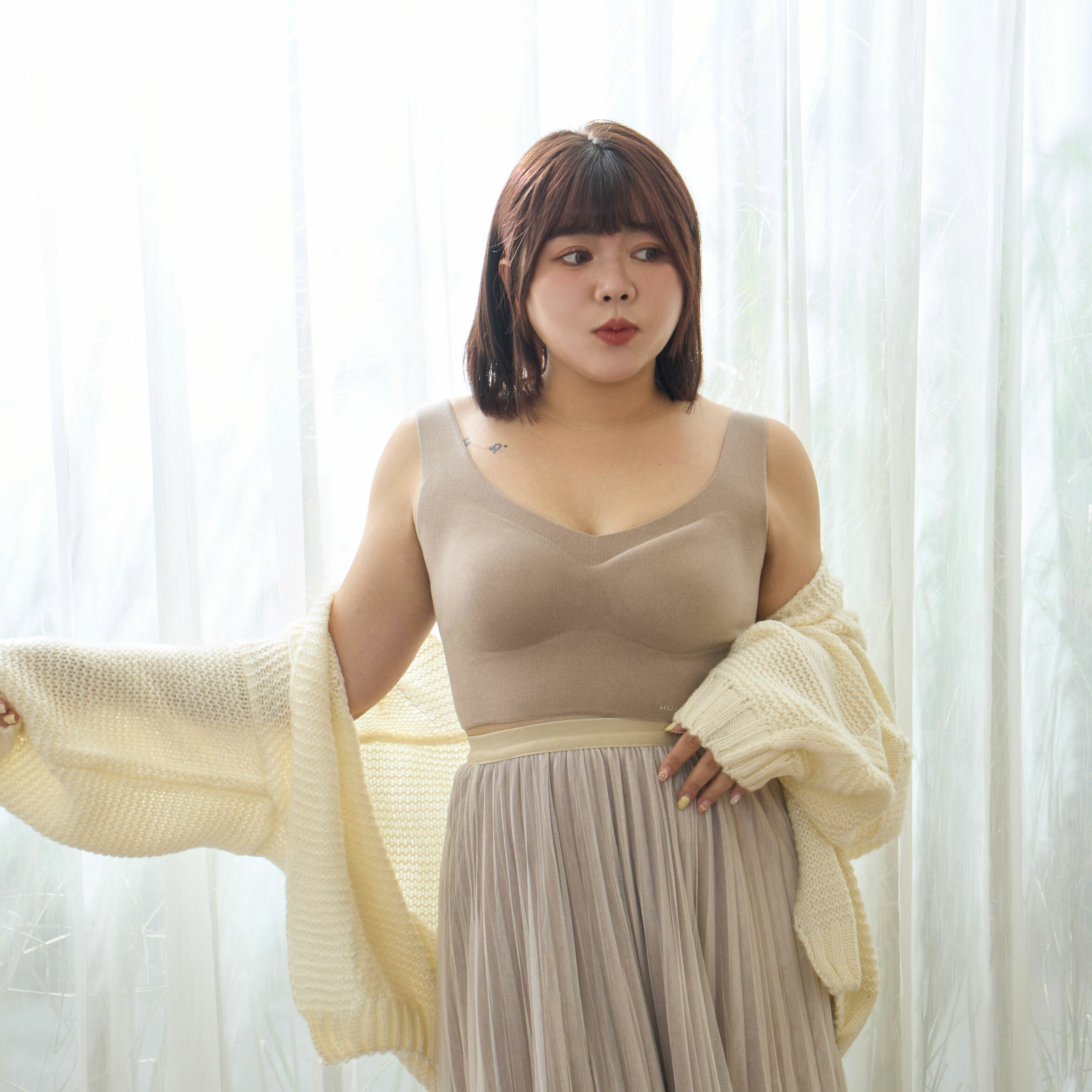 倍暖絨BRA短版背心-可可