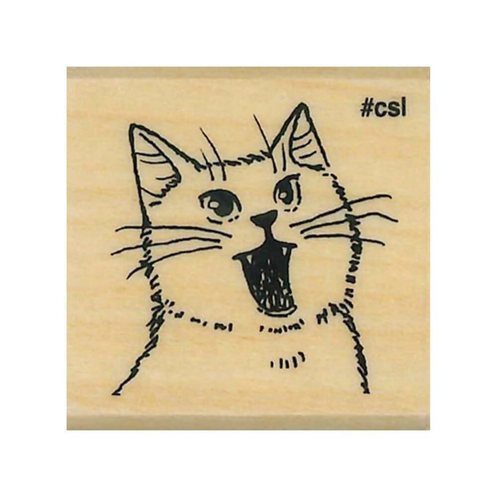 日本 KODOMO I Love Stamp 木印章 - 張嘴的貓貓 1533-056