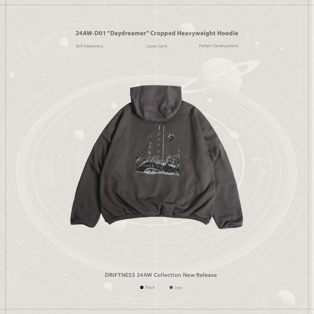 DRiFTNESS｜24AW-D01 “Daydreamer” 短版厚磅背圖帽T - Iron