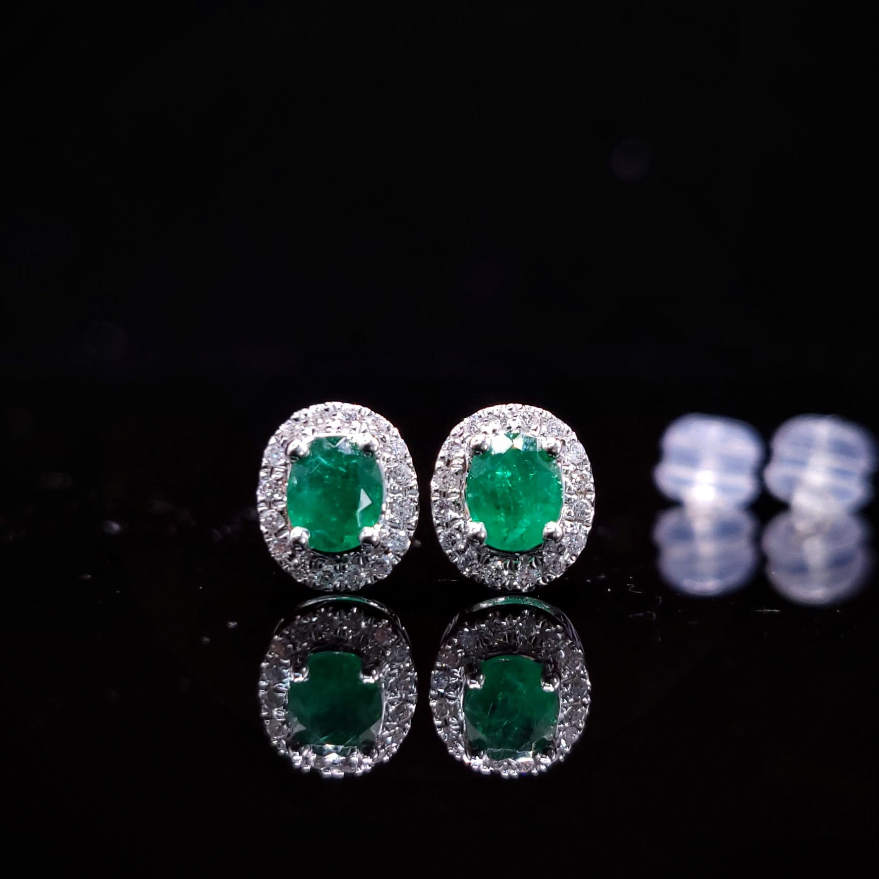 18K White Gold 0.55ct Emerald and Diamond Earrings